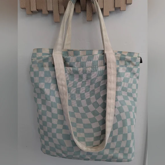 Checkered Tote Bag with Front Pocket - Picture 2 of 13